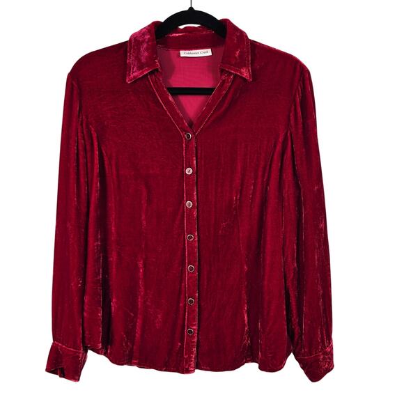 Coldwater Creek Velvet Blouse Women's MP Red Button Up Feminine Romantic Boho - Picture 1 of 9